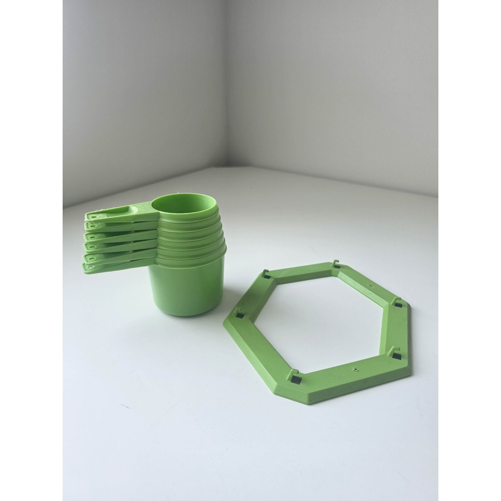 Vintage Tupperware Green Nesting Measuring Cups Set 6 with Wall Rack Mount 1296